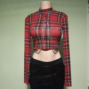 Deadstock Punk Dolls Kill Plaid O-Ring Chained Thrill Seeker Crop Top Size Small